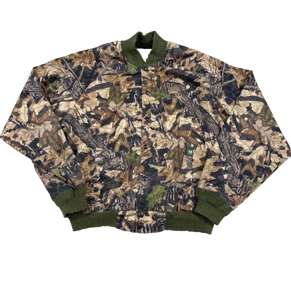 Vintage Mossy Oak Camo Jacket Men XXL 2XL Bomber 90s Unlined Made In USA Coal